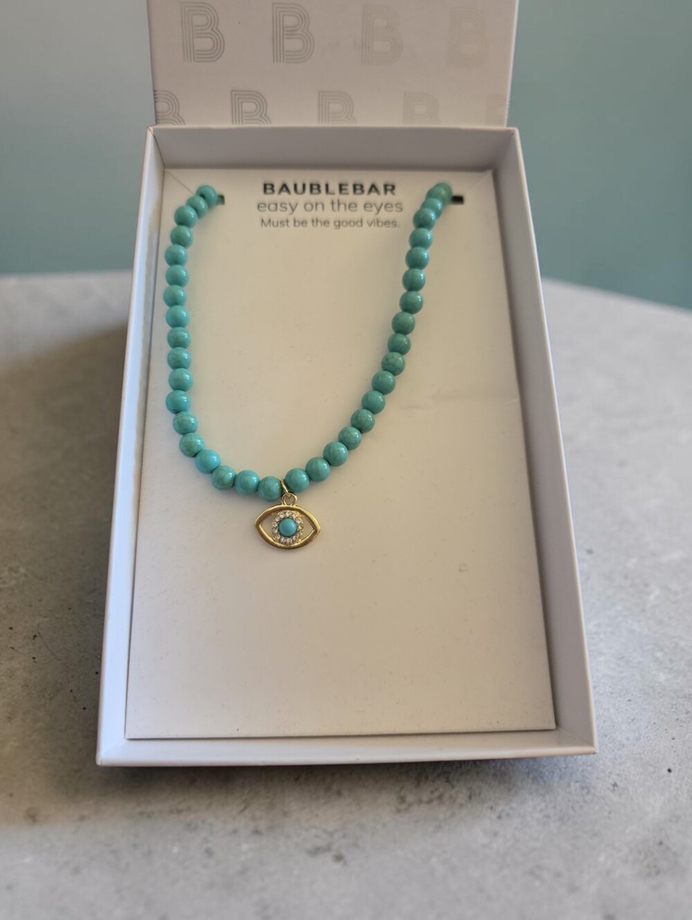 BaubleBar Turquoise Beaded Necklace with Gold Evil Eye Charm